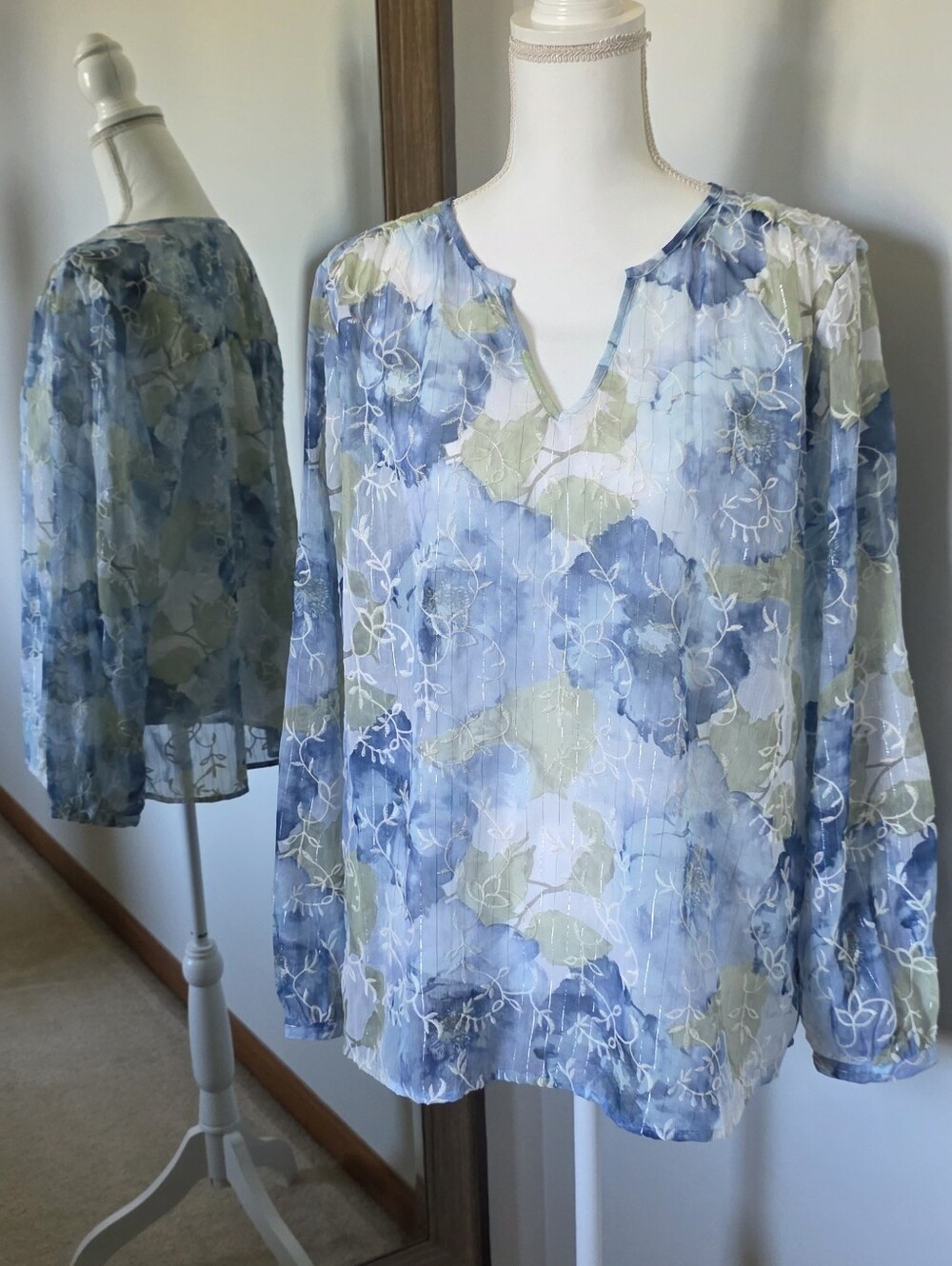 Chico's Embroidered Watercolor Blouse